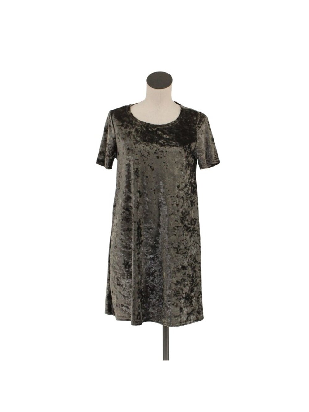 Crushed Velvet Short-Sleeve Dress By POL In Charcoal Gray Size Small 100% Polyes